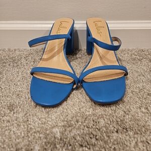 Lulu's Blue Double-Strap Block Heel Sandals, Size 9